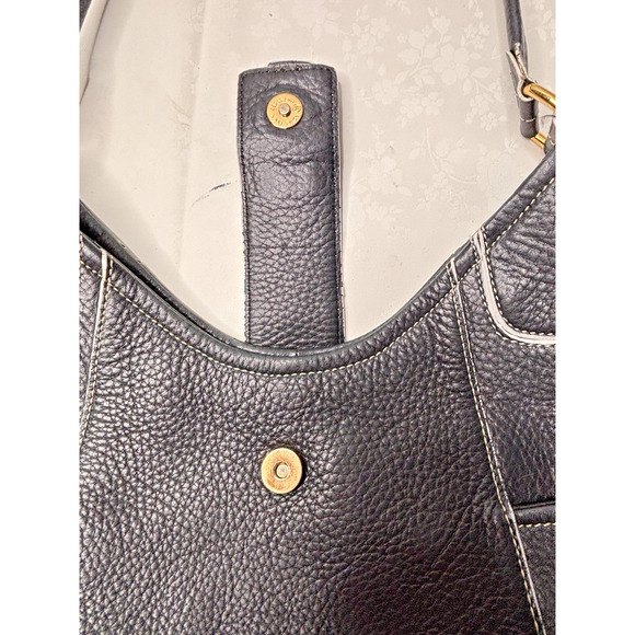 Fossil Black Pebbled Leather Shoulder Bag Purse Hobo Tote w/ Buckle & Contrast S - Picture 5 of 13